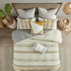 Comforters-Kirkland's Home Yellow Striped 3-Pc. Full/Queen Comforter Set Yellow/Gray