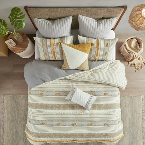 Comforters-Kirkland's Home Yellow Striped 3-Pc. Full/Queen Comforter Set Yellow/Gray