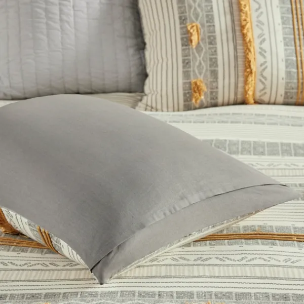 Duvets-Kirkland's Home Yellow Striped Pom Pom 3-Pc. Full/Queen Duvet Set Yellow/Gray